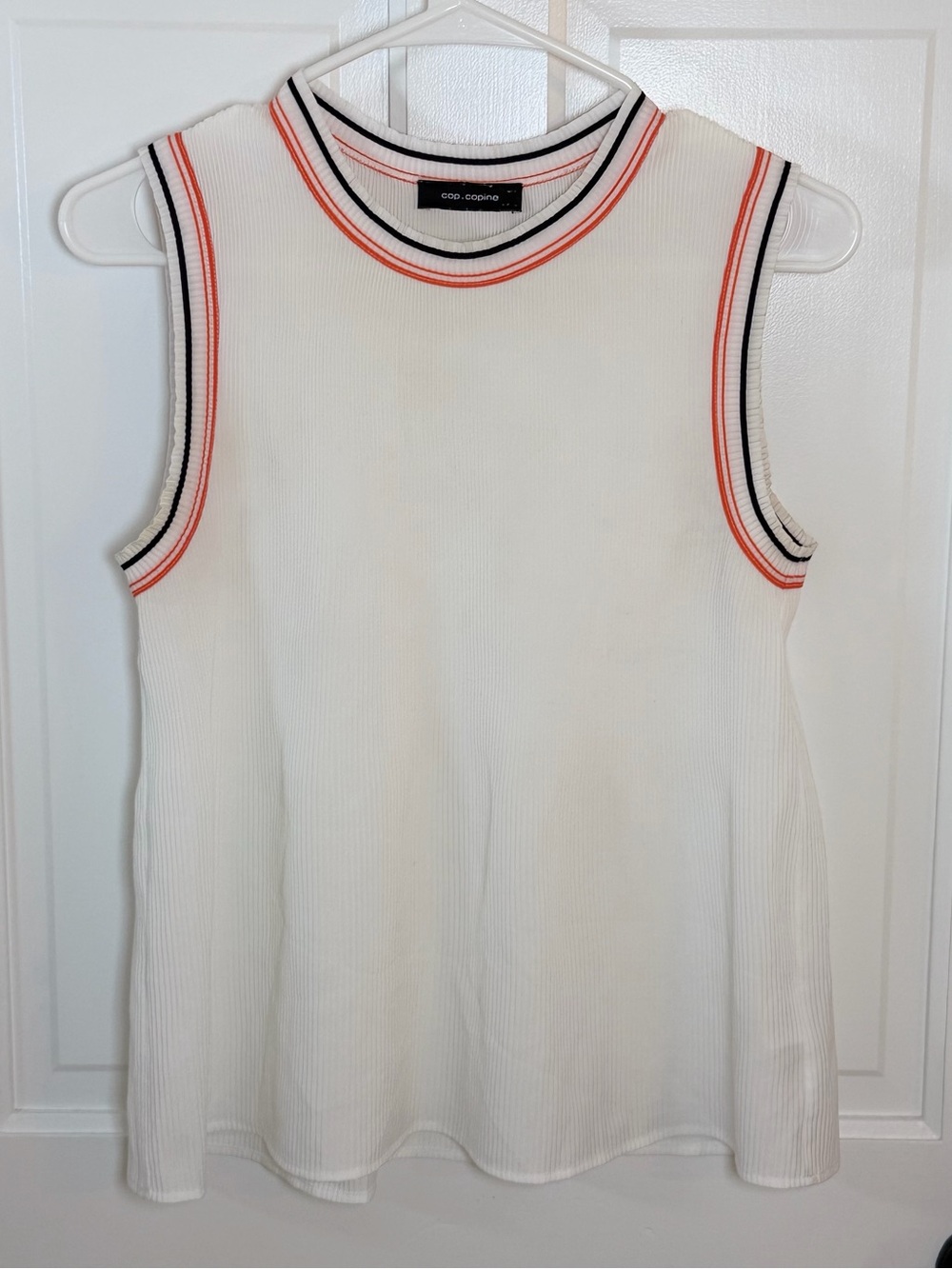 Cop.Copine Ivory Micro Pleated Tank Top Orange Black Stripe Trim FR 36